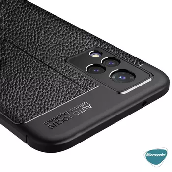 Microsonic Vivo V21 Kılıf Deri Dokulu Silikon Siyah