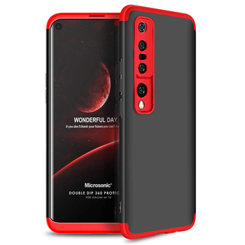 Microsonic Xiaomi Mi 10 Kılıf Double Dip 360 Protective AYS Siyah Kırmızı