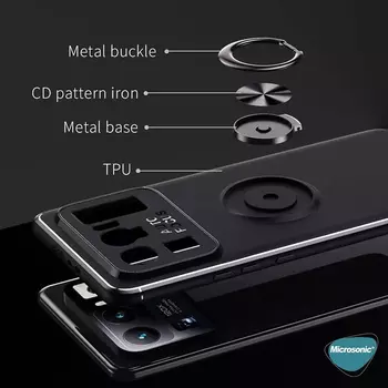 Microsonic Xiaomi Mi 11 Ultra Kılıf Kickstand Ring Holder Siyah Mavi