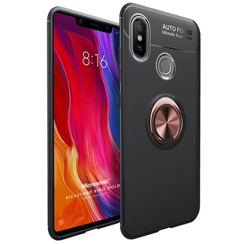 Microsonic Xiaomi Mi 8 SE Kılıf Kickstand Ring Holder Siyah Rose Microsonic Xiaomi Mi 8 SE Kılıf Kickstand Ring Holder Siyah Rose