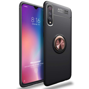 Microsonic Xiaomi Mi 9 SE Kılıf Kickstand Ring Holder Siyah Rose Microsonic Xiaomi Mi 9 SE Kılıf Kickstand Ring Holder Siyah Rose