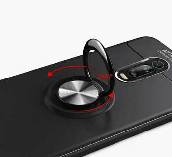 Microsonic Xiaomi Mi 9T Kılıf Kickstand Ring Holder Siyah Kırmızı