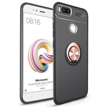 Microsonic Xiaomi Mi A1 Kılıf Kickstand Ring Holder Siyah Rose Microsonic Xiaomi Mi A1 Kılıf Kickstand Ring Holder Siyah Rose