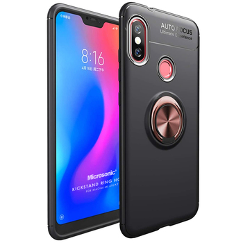 Microsonic Xiaomi Mi A2 Kılıf Kickstand Ring Holder Siyah Rose Microsonic Xiaomi Mi A2 Kılıf Kickstand Ring Holder Siyah Rose