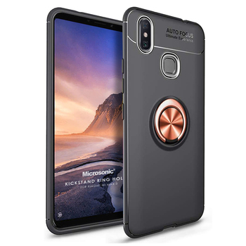 Microsonic Xiaomi Mi Max 3 Kılıf Kickstand Ring Holder Siyah Rose Microsonic Xiaomi Mi Max 3 Kılıf Kickstand Ring Holder Siyah Rose