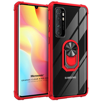 Microsonic Xiaomi Mi Note 10 Lite Kılıf Grande Clear Ring Holder Kırmızı Microsonic Xiaomi Mi Note 10 Lite Kılıf Grande Clear Ring Holder Kırmızı