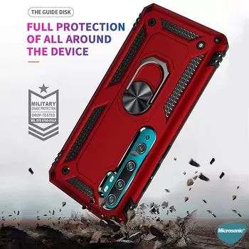 Microsonic Xiaomi Mi Note 10 Lite Kılıf Military Ring Holder Kırmızı