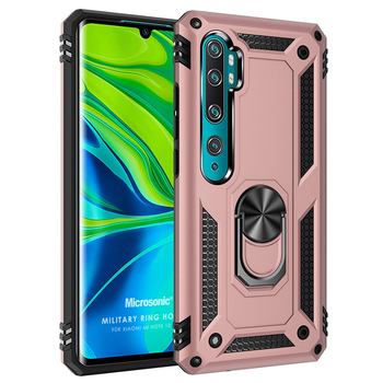 Microsonic Xiaomi Mi Note 10 Kılıf Military Ring Holder Rose Gold