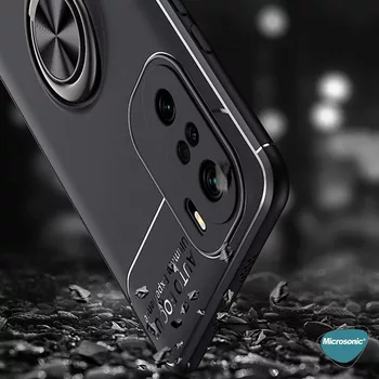 Microsonic Xiaomi Poco F3 Kılıf Kickstand Ring Holder Siyah Rose