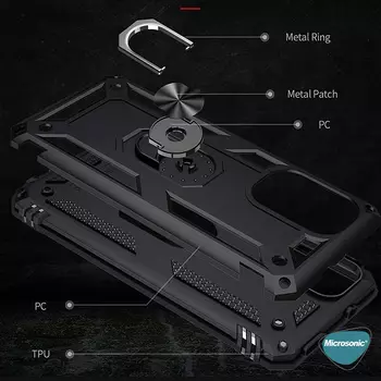 Microsonic Xiaomi Poco F3 Kılıf Military Ring Holder Lacivert