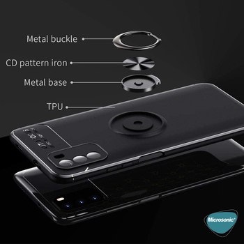 Microsonic Xiaomi Poco M3 Kılıf Kickstand Ring Holder Siyah