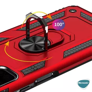 Microsonic Xiaomi Poco M3 Kılıf Military Ring Holder Kırmızı