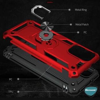 Microsonic Xiaomi Poco M3 Pro Kılıf Military Ring Holder Kırmızı
