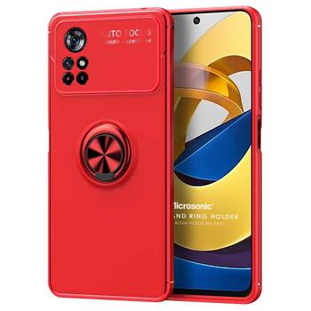 Microsonic Xiaomi Poco M4 Pro 4G Kılıf Kickstand Ring Holder Kırmızı