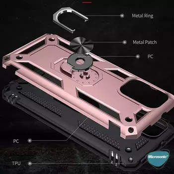Microsonic Xiaomi Poco M5s Kılıf Military Ring Holder Lacivert