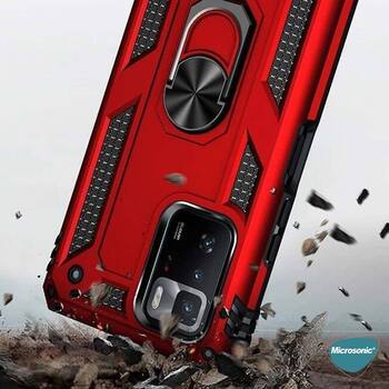 Microsonic Xiaomi Poco X3 GT Kılıf Military Ring Holder Kırmızı
