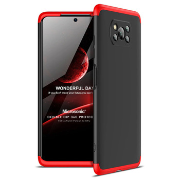Microsonic Xiaomi Poco X3 NFC Kılıf Double Dip 360 Protective AYS Siyah Kırmızı
