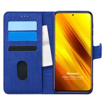 Microsonic Xiaomi Poco X3 NFC Kılıf Fabric Book Wallet Lacivert