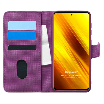 Microsonic Xiaomi Poco X3 NFC Kılıf Fabric Book Wallet Mor