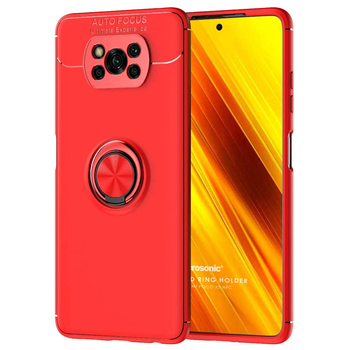 Microsonic Xiaomi Poco X3 NFC Kılıf Kickstand Ring Holder Kırmızı