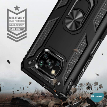 Microsonic Xiaomi Poco X3 NFC Kılıf Military Ring Holder Siyah