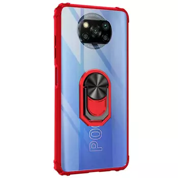 Microsonic Xiaomi Poco X3 Pro Kılıf Grande Clear Ring Holder Kırmızı