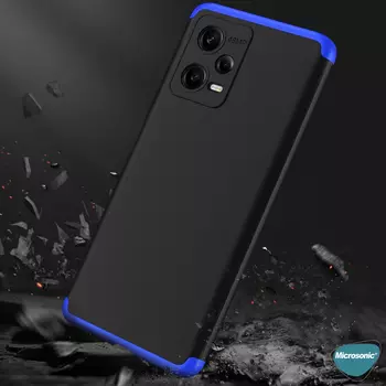 Microsonic Xiaomi Poco X5 5G Kılıf Double Dip 360 Protective Siyah Mavi