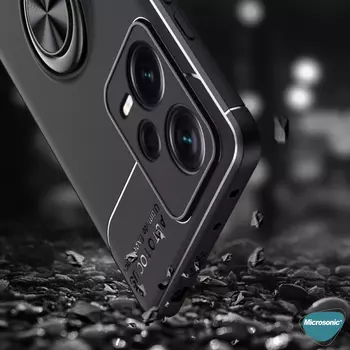 Microsonic Xiaomi Poco X5 5G Kılıf Kickstand Ring Holder Siyah