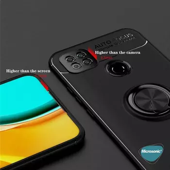 Microsonic Xiaomi Redmi 10A Kılıf Kickstand Ring Holder Siyah Rose