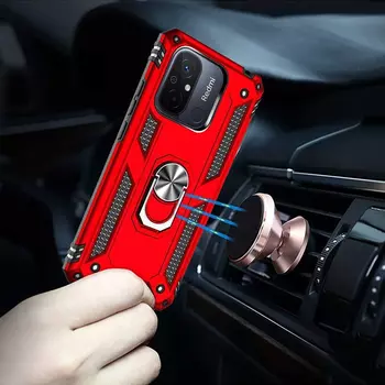 Microsonic Xiaomi Redmi 12C Kılıf Military Ring Holder Kırmızı