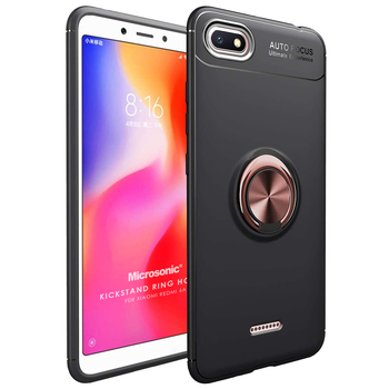 Microsonic Xiaomi Redmi 6A Kılıf Kickstand Ring Holder Siyah Rose Microsonic Xiaomi Redmi 6A Kılıf Kickstand Ring Holder Siyah Rose