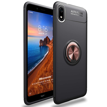 Microsonic Xiaomi Redmi 7A Kılıf Kickstand Ring Holder Siyah Rose Microsonic Xiaomi Redmi 7A Kılıf Kickstand Ring Holder Siyah Rose