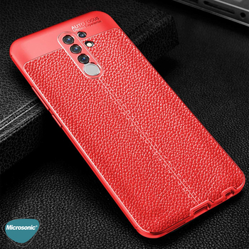 Microsonic Xiaomi Redmi 9 Kılıf Deri Dokulu Silikon Kırmızı