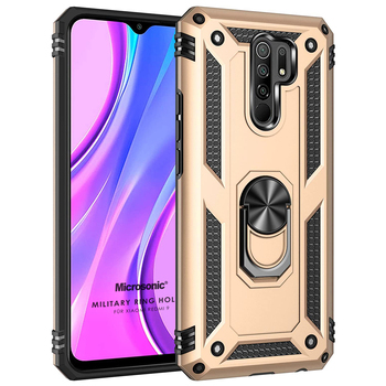 Microsonic Xiaomi Redmi 9 Kılıf Military Ring Holder Gold Microsonic Xiaomi Redmi 9 Kılıf Military Ring Holder Gold