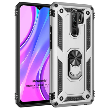 Microsonic Xiaomi Redmi 9 Kılıf Military Ring Holder Gümüş Microsonic Xiaomi Redmi 9 Kılıf Military Ring Holder Gümüş