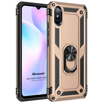 Microsonic Xiaomi Redmi 9A Kılıf Military Ring Holder Gold Microsonic Xiaomi Redmi 9A Kılıf Military Ring Holder Gold