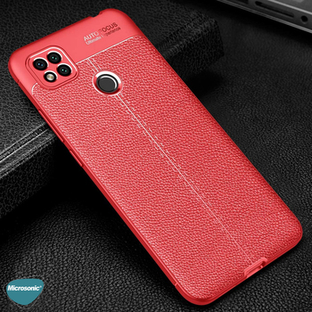 Microsonic Xiaomi Redmi 9C Kılıf Deri Dokulu Silikon Kırmızı
