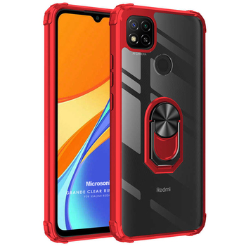 Microsonic Xiaomi Redmi 9C Kılıf Grande Clear Ring Holder Kırmızı Microsonic Xiaomi Redmi 9C Kılıf Grande Clear Ring Holder Kırmızı