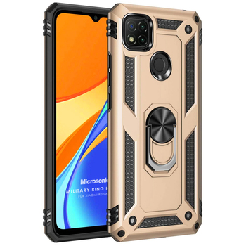 Microsonic Xiaomi Redmi 9C Kılıf Military Ring Holder Gold Microsonic Xiaomi Redmi 9C Kılıf Military Ring Holder Gold