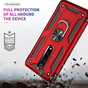 Microsonic Xiaomi Redmi K20 Kılıf Military Ring Holder Kırmızı