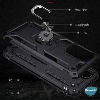 Microsonic Xiaomi Redmi K40 Kılıf Military Ring Holder Siyah