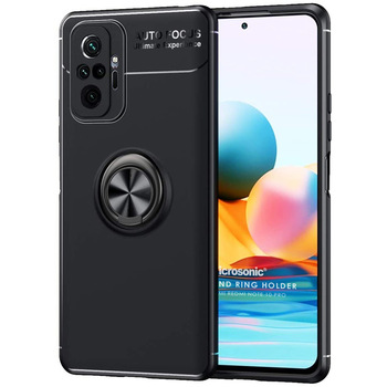 Microsonic Xiaomi Redmi Note 10 Pro Max Kılıf Kickstand Ring Holder Siyah