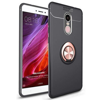Microsonic Xiaomi Redmi Note 4X Kılıf Kickstand Ring Holder Siyah Rose Microsonic Xiaomi Redmi Note 4X Kılıf Kickstand Ring Holder Siyah Rose