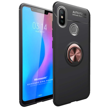 Microsonic Xiaomi Redmi Note 6 Pro Kılıf Kickstand Ring Holder Siyah Rose Microsonic Xiaomi Redmi Note 6 Pro Kılıf Kickstand Ring Holder Siyah Rose