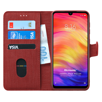 Microsonic Xiaomi Redmi Note 7 Pro Kılıf Fabric Book Wallet Kırmızı