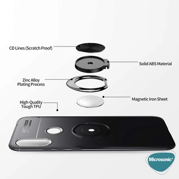 Microsonic Xiaomi Redmi Note 7 Pro Kılıf Kickstand Ring Holder Siyah
