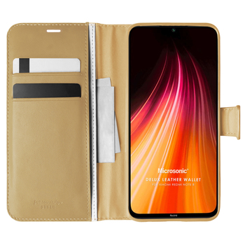 Microsonic Xiaomi Redmi Note 8 Kılıf Delux Leather Wallet Gold