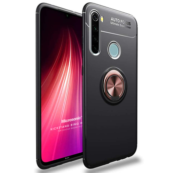 Microsonic Xiaomi Redmi Note 8 Kılıf Kickstand Ring Holder Siyah Rose Microsonic Xiaomi Redmi Note 8 Kılıf Kickstand Ring Holder Siyah Rose