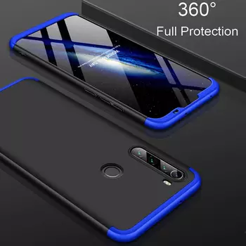 Microsonic Xiaomi Redmi Note 8 Kılıf Double Dip 360 Protective Siyah Mavi