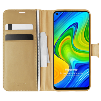 Microsonic Xiaomi Redmi Note 9 Kılıf Delux Leather Wallet Gold